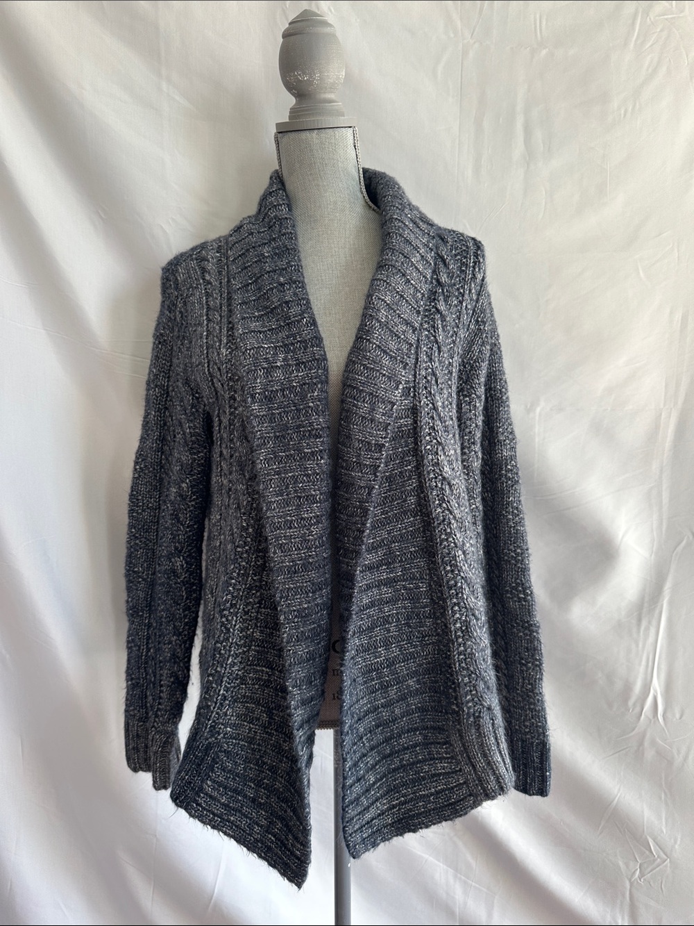 Denim & Supply by Ralph Lauren Open-Front Blue Gray Cable Knit Sweater Cardigan